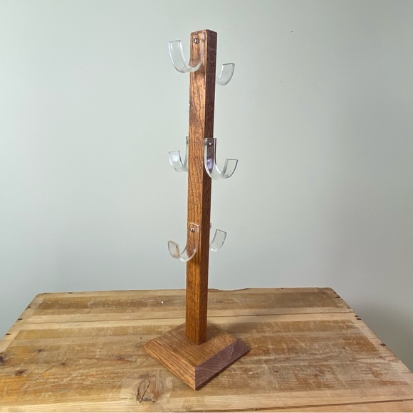 Vintage 19.5” Tall Mug Tree Lucite And Wood Retro Holds 6 Mugs - Picture 13 of 15